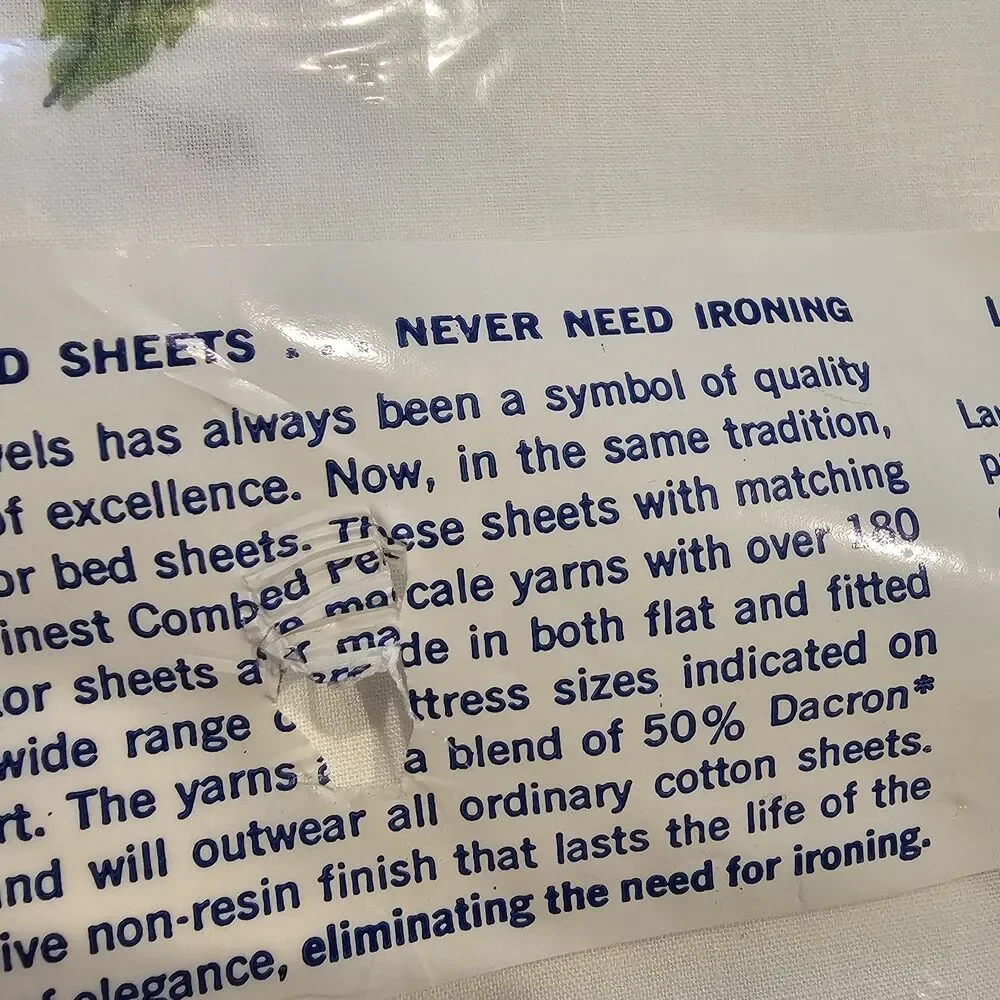 MARTEX Luxor blue rose vintage twin flat fitted sheet set floral percale NOS